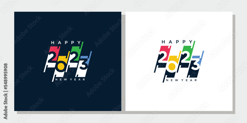 Happy New Year 2023 Greeting banner logo design illustration, Creative and Colorful 2023 new year vector