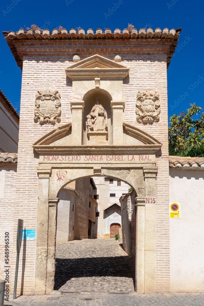 Fototapeta premium Monasterio Santa Isabel la Real is a 16th century convent, located in the Albaicín neighborhood in Granada, Andalusia, Spain. Europe. October 1, 2022 