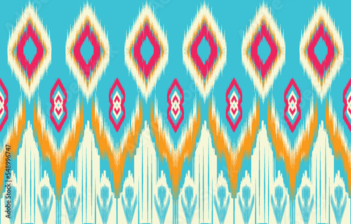 Ethnic abstract ikat art. Fabric Morocco, geometric ethnic pattern seamless  color oriental. Background, Design for fabric, curtain, carpet, wallpaper, clothing, wrapping, Batik, vector illustration