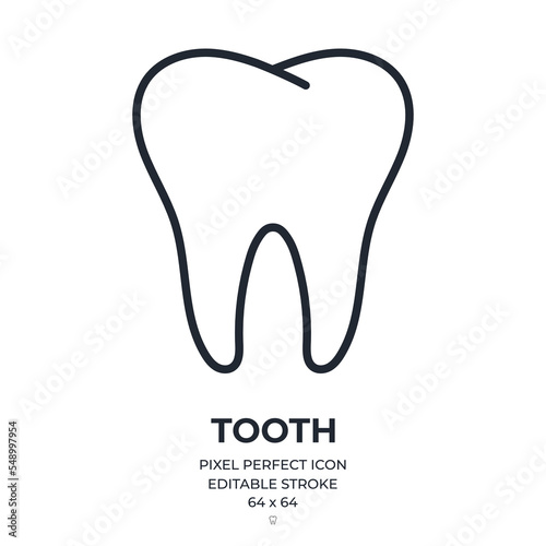 Tooth editable stroke outline icon isolated on white background flat vector illustration. Pixel perfect. 64 x 64.
