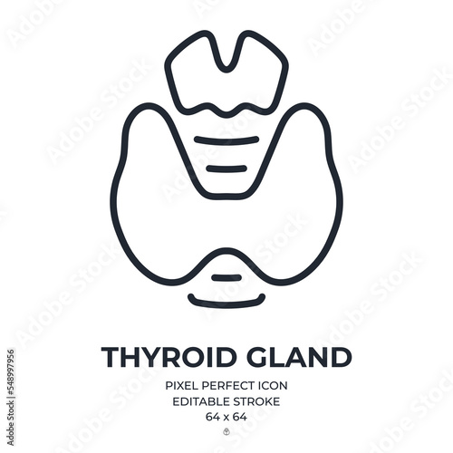 Thyroid gland editable stroke outline icon isolated on white background flat vector illustration. Pixel perfect. 64 x 64.