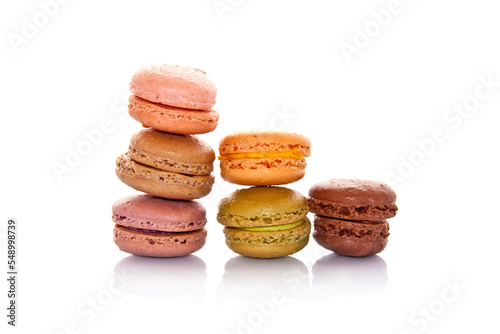 Pile of French macarons isolated on transparent background