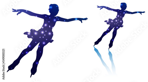 A set of silhouettes of women's singles figure skater (skating, twinkle type)