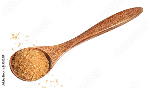 cane crystal sugar in spoon isolated on white. the entire image in sharpness.