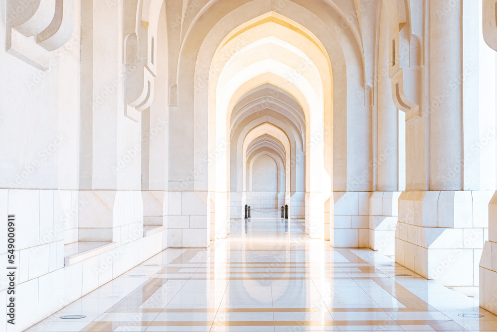 Marble Corridors near Al Alam Sultan Palace in Muscat, Oman. Arabian Peninsula. 