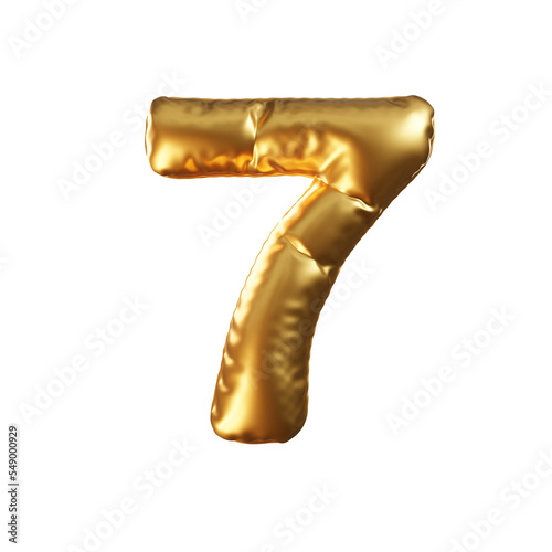 3d render of gold balloon of number seven isolated on transparent background, png