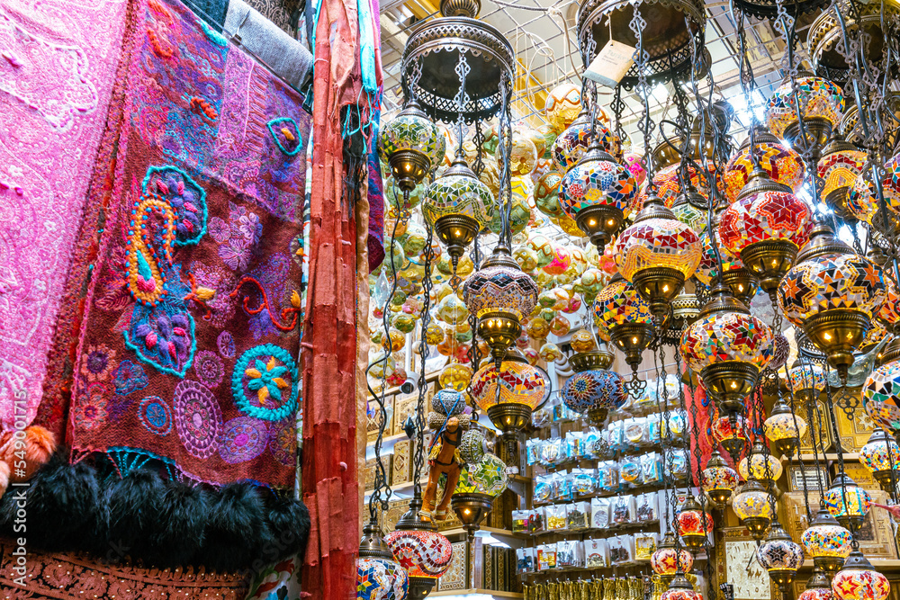 Souvenirs exhibited in market shops of the old town Nizwa. Oman. Arabian Peninsula. 