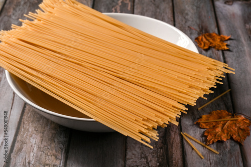 Thin long vermicelli on the table in the kitchen 
