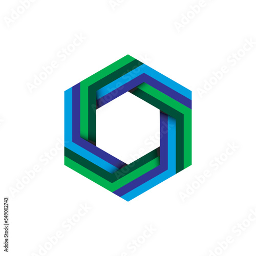 Abstract colorful hexagon sign. Blue and green gradient six sided polygon. 