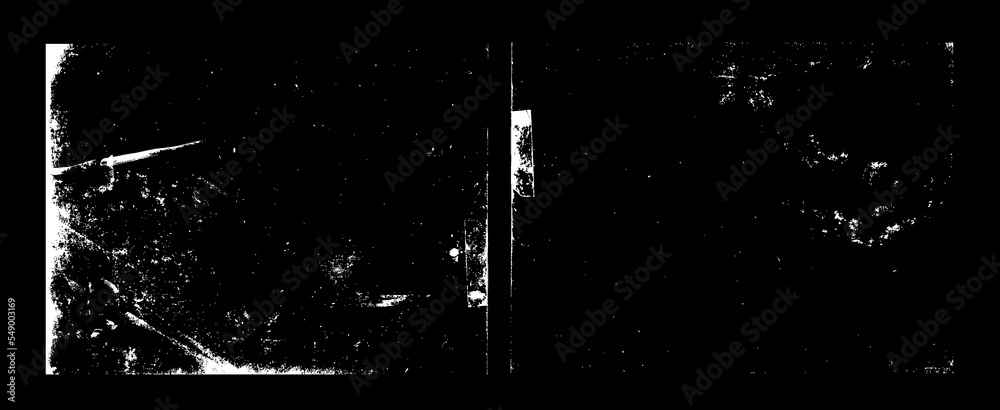 Conjunto de texturas desgastadas vectorizadas, textura granulada blanca de papel. Marco en formato A4 con marcas de celo. Superposición de polvo, suciedad, partículas de ruido, grano.