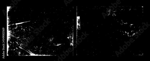 Conjunto de texturas desgastadas vectorizadas, textura granulada blanca de papel. Marco en formato A4 con marcas de celo. Superposición de polvo, suciedad, partículas de ruido, grano.