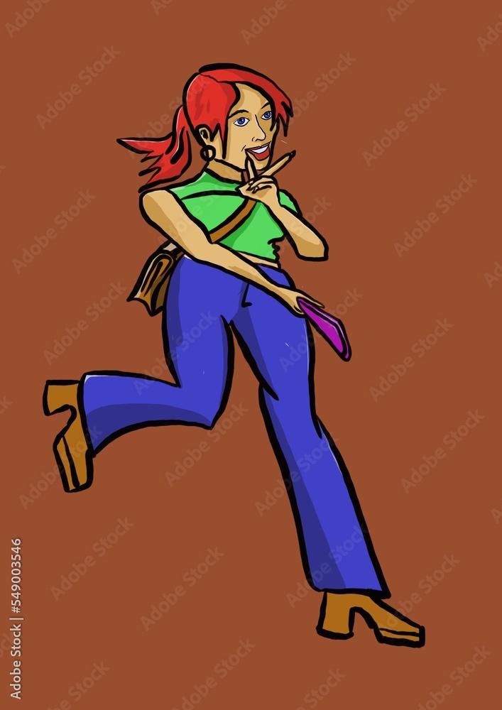  illustration of a women running with bag