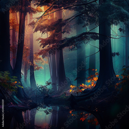 amazing fantasy forest in autumn