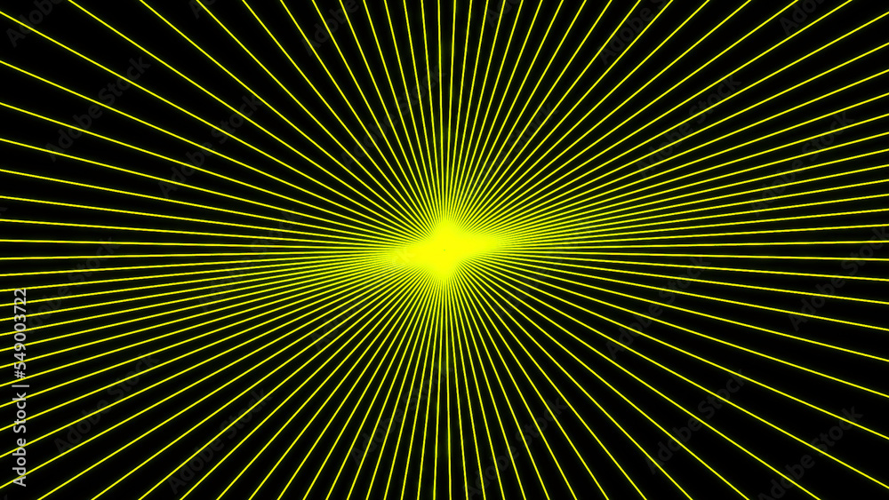 Laser light strokes spinning around glowing object. Design. Green lines ...