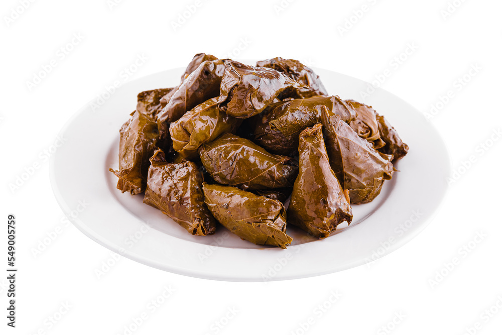 rice wrapped in grape leaves on plate rice wrapped in grape leaves on plate