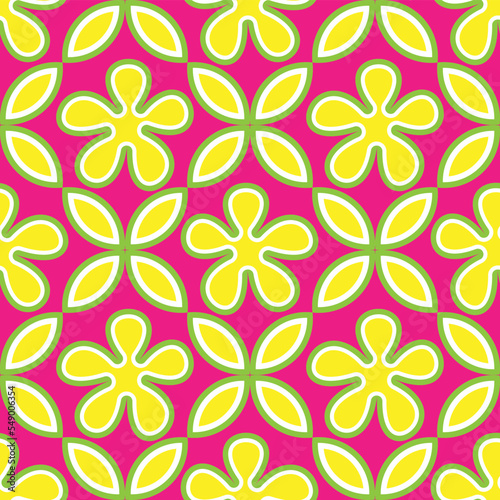 Ethnic Retro Geometric Florals Tile Style Punchy Vector Background Seamless Pattern Cute Trendy Fashion Colors Perfect for Allover Fabric Print and Wrapping Paper