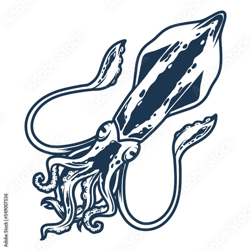 Ocean squid monochrome detailed emblem