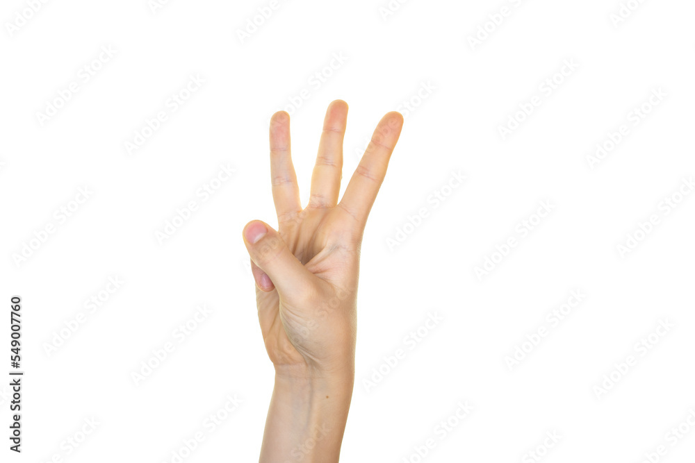 hand isolated on transparent background, a hand showing three fingers, copy space hand isolated on transparent background, a hand showing three fingers, copy space