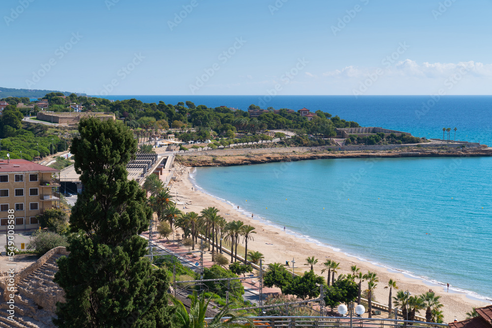 Tarragona Catalonia Spain beach and coast with blue Mediterranean sea Tarragona Catalonia Spain beach and coast with blue Mediterranean sea