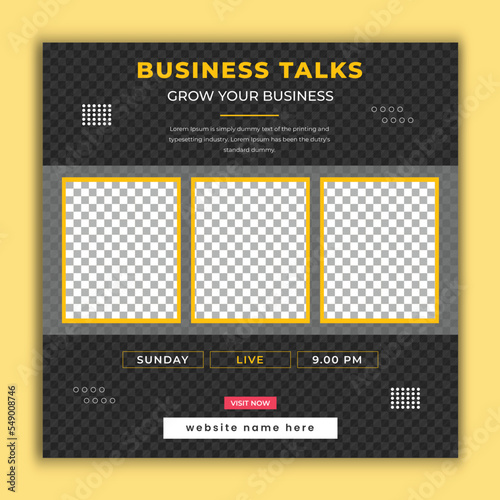 Public relation business talks webinar free live class square social media web post banner template