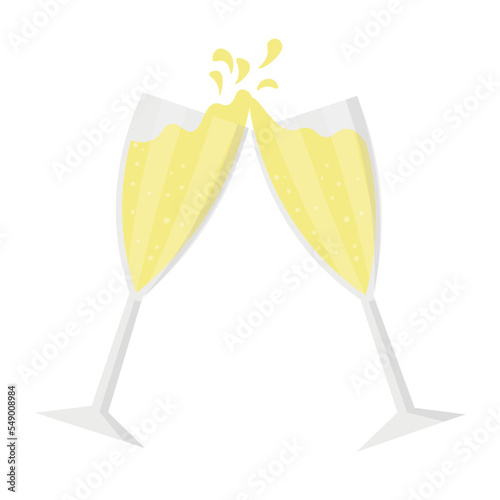 Clinking glasses of sparkling champagne on white background