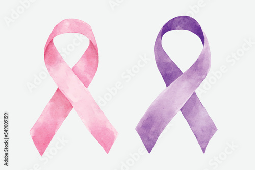 Watercolor pink and purple ribbon