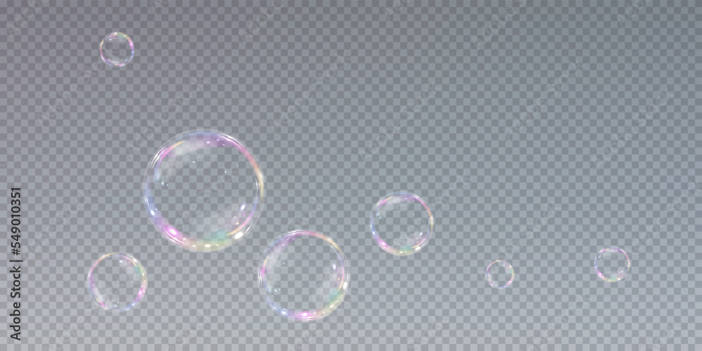 Realistic soap bubbles. Png Bubbles are located on a transparent