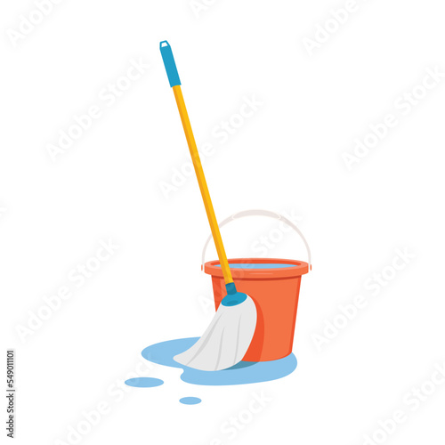 Mop and bucket cleaning icon