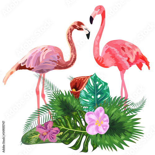 Pair of flamingos and flowers © MichiruKayo