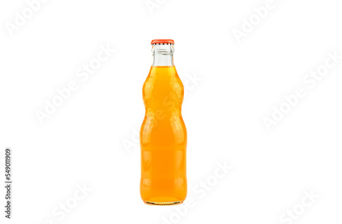 bottle of  Orange Fanta (coca cola) glass soda isolated on a white background