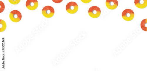 Peach Ring Gummy Candy Pattern | Flat Lay Image | Web Banner | Top View