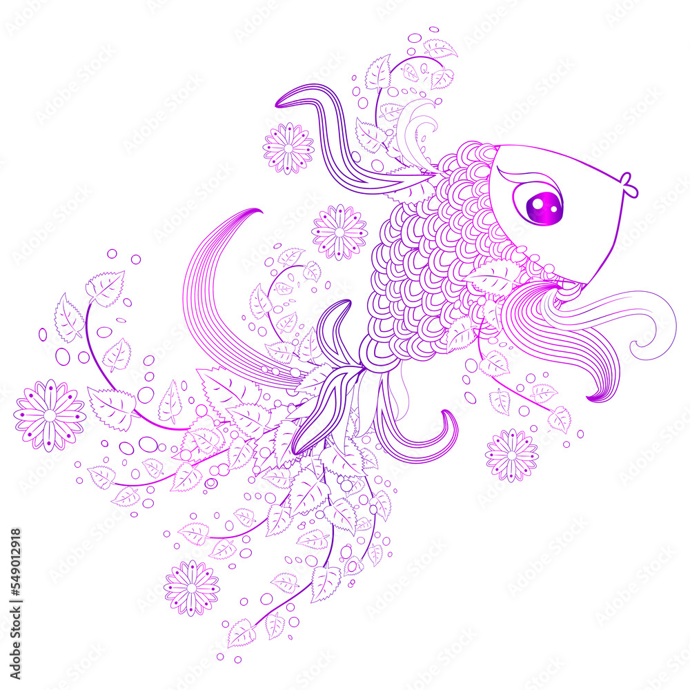 Hand drawn fish with elements of a flower ornament Hand drawn fish with elements of a flower ornament