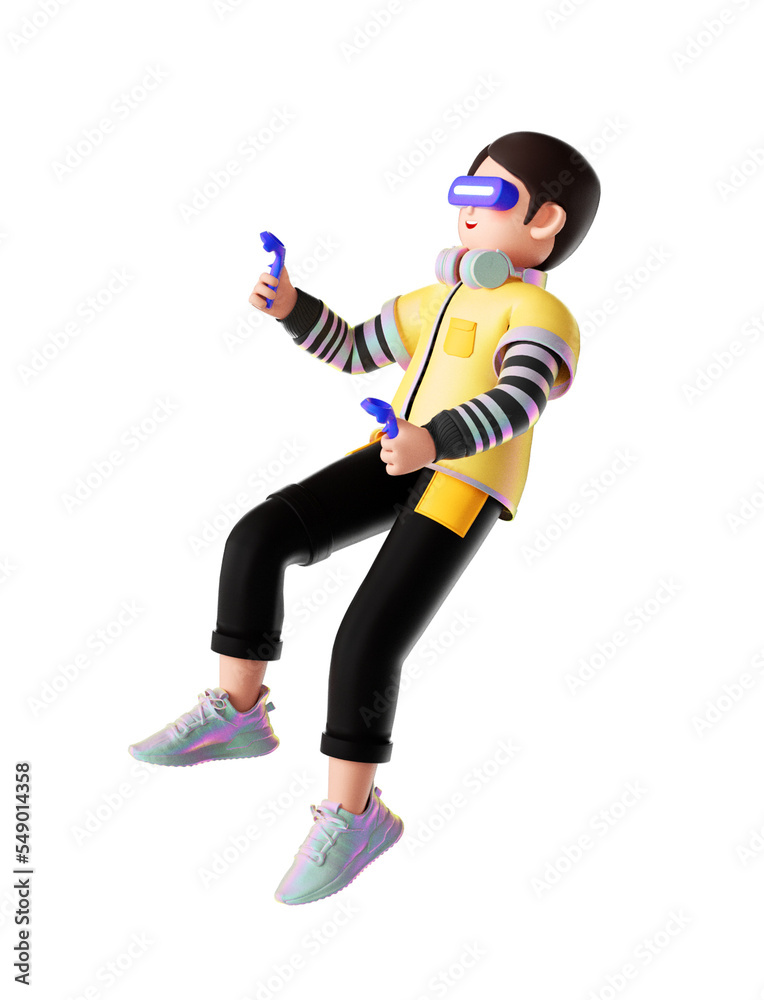 3D Boy wearing VR glasses enjoying virtual world