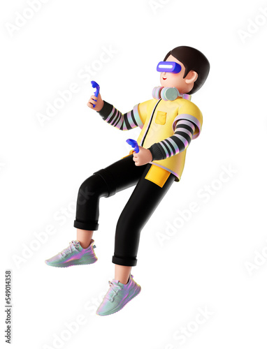 3D Boy wearing VR glasses enjoying virtual world