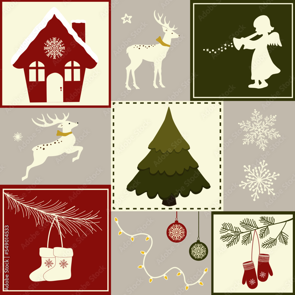  Greeting card with set of Christmas elements