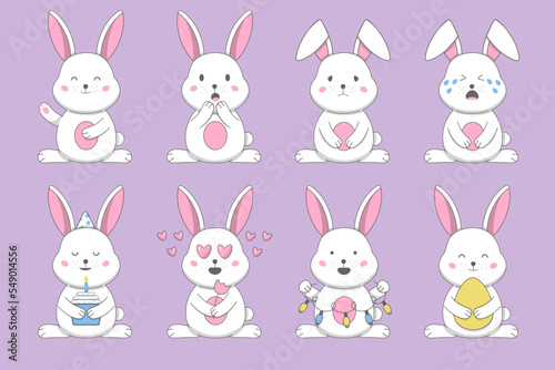 Set of cute rabbit with emotions.Symbol of 2023.Happy ,sad,surprised,crying.Easter,valentine,christmas,happy birthday.Chinese new year