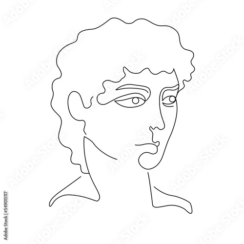 Linear art of David's face. The silhouette of a man. Contour. Model. Portrait. Fashion. One line. Trending vector illustration.