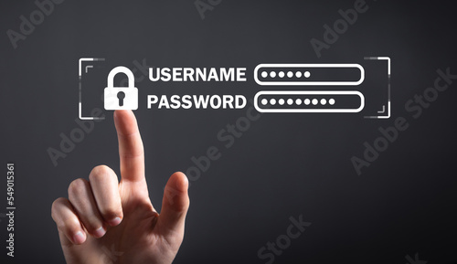 Human hand showing Username and Password with padlock.