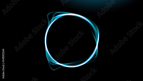 Black background. Motion.A huge white circle in animation that draws bright white patterns in 3D format.