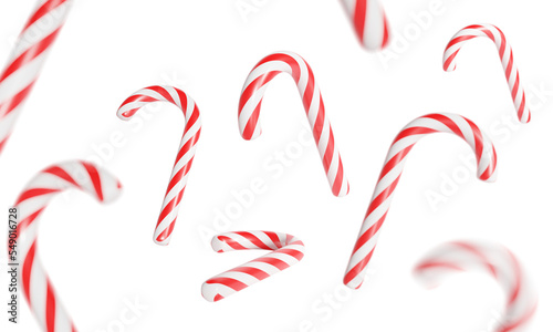 3d render set of candy canes isolated on transparent background, png