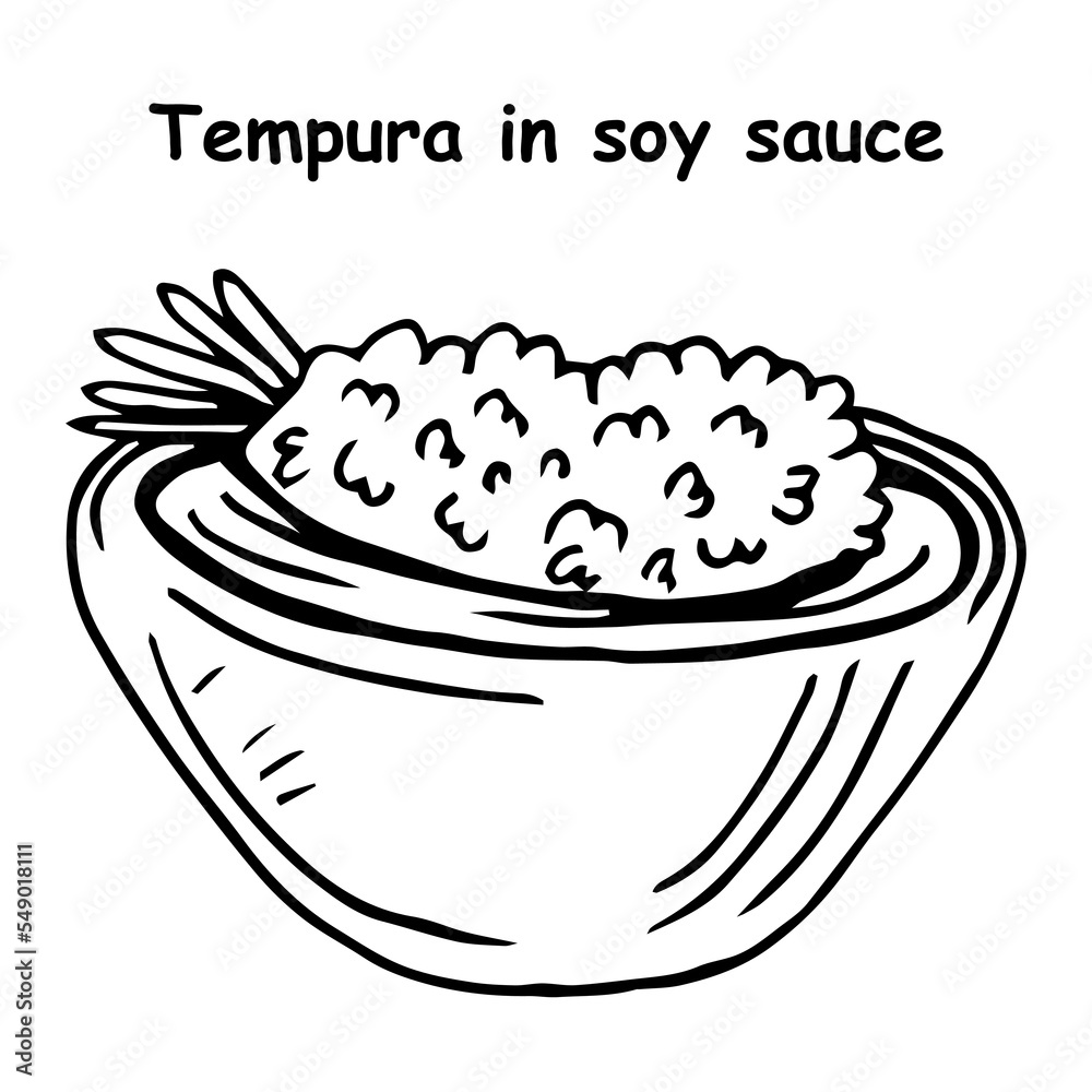 Tempura in soy sauce isolated on white background Tempura in soy sauce isolated on white background