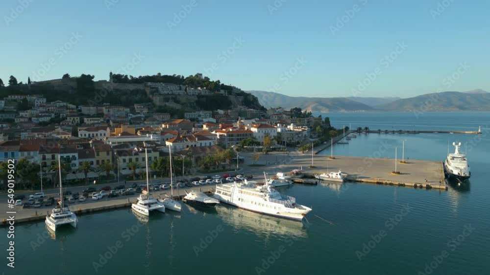 Aerial view of the city Nafplion in Greece on a sunny day in autumn Aerial view of the city Nafplion in Greece on a sunny day in autumn