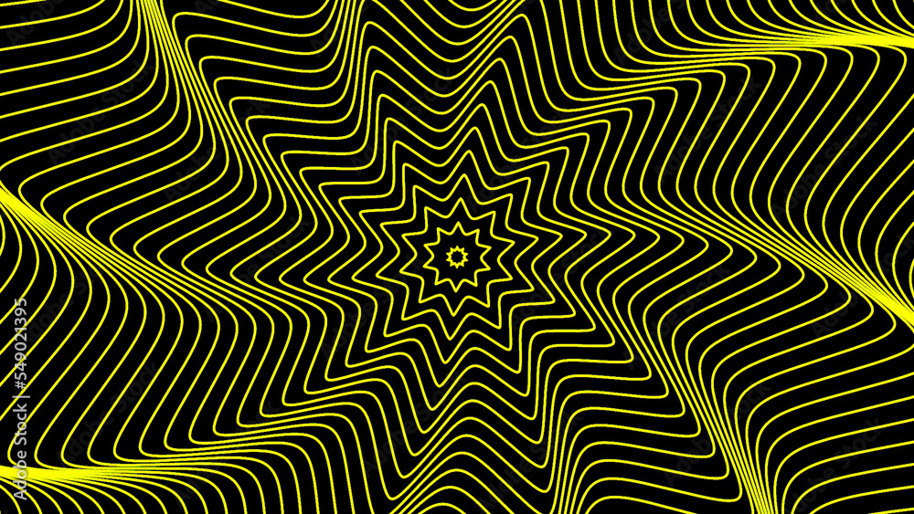 Yellow-black hypnotizing background. Motion.Fast-moving animation twitching in different directions in cartoon animation.