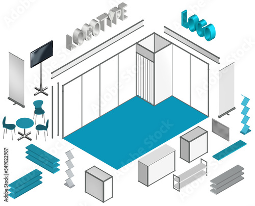 Obraz na plátně Basic exhibition booth isometric 3D template isolated, with open stand panels