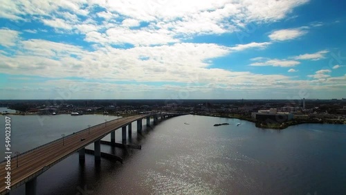 Wallpaper Mural Aerial Beautiful View Of Bridges Over Rippled Sea, Drone Flying Backwards Under Cloudy Sky - Daytona Beach, Florida Torontodigital.ca