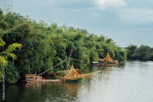 Fishing Boats With Nets, Mekong River Cambodia