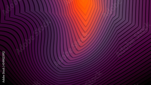 Gradient glowing neon lines  abstract tech futuristic motion background. Motion. Orange light becoming purple with moving bended lines.