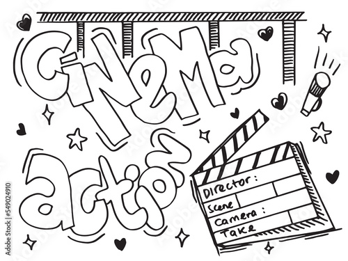 Movie clapperboard doodle icon.Cinema doodle style. eps 10.