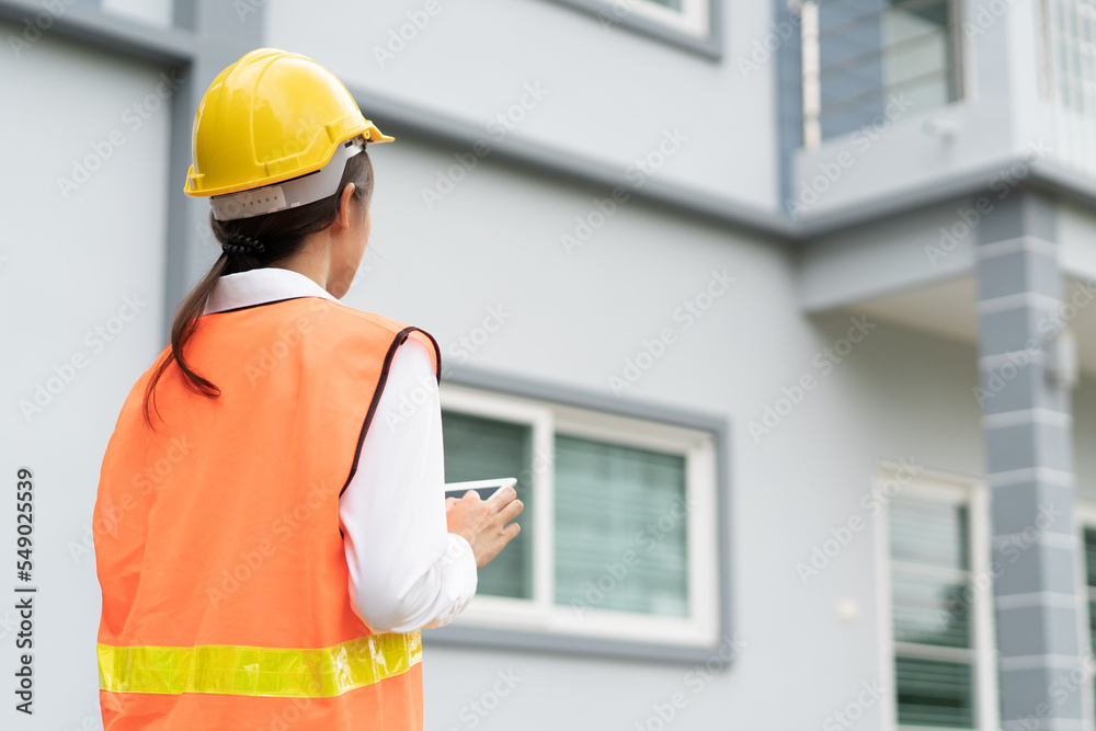 Builder inspection consultancy. Inspector checking material and structure in construction. Builder inspection consultancy. Inspector checking material and structure in construction.