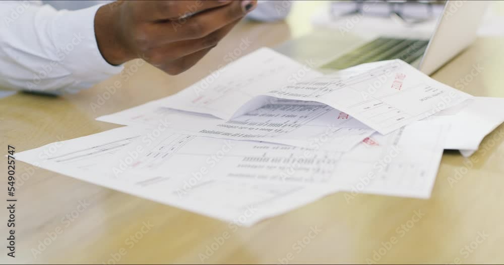 Stress, debt and man on laptop, paying bills and budget, financial and crisis at a table. Anxiety, black man and confused by paperwork, documents and tax return, problem and mortgage, loan and bills Stress, debt and man on laptop, paying bills and budget, financial and crisis at a table. Anxiety, black man and confused by paperwork, documents and tax return, problem and mortgage, loan and bills